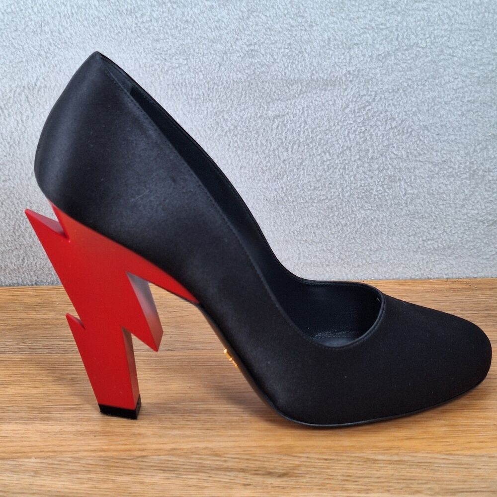 Prada *SINGLE SHOE* Satin Thunderbolt Heel Pump Women's EU 39 Red Black Italy - Picture 11 of 15